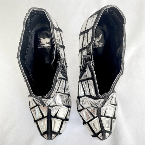 Platform Mirror Look Booties / Wedges Silver And Black Size 5 - Picture 4 of 6